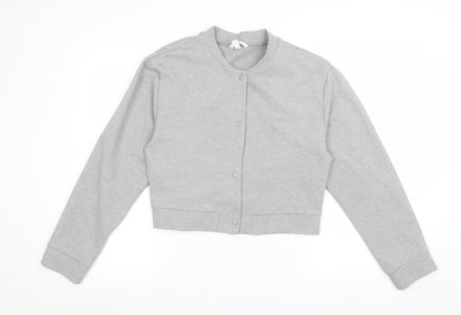 H&M Women Grey Cropped Slim Fit Bomber Jacket Size 12