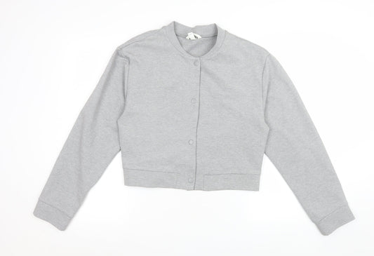 H&M Women Grey Cropped Slim Fit Bomber Jacket Size 12