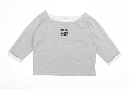 Womens UK Size S Mantis Grey Cropped T-Shirt