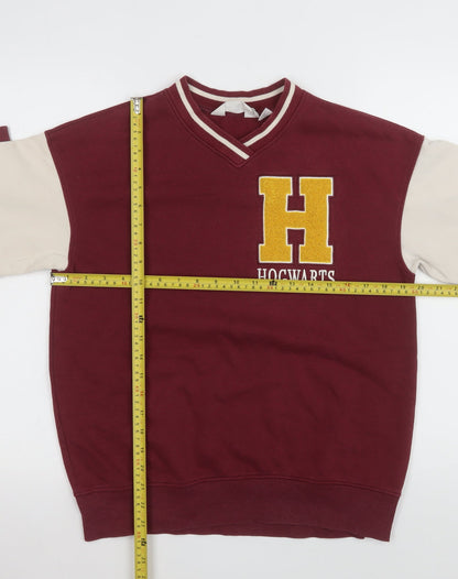 H&M Girls Red Hogwarts Sweatshirt 11-12 Years V-Neck Pullover