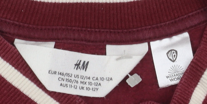 H&M Girls Red Hogwarts Sweatshirt 11-12 Years V-Neck Pullover