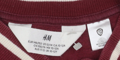 H&M Girls Red Hogwarts Sweatshirt 11-12 Years V-Neck Pullover