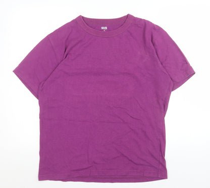 Uniqlo Men Purple Crew Neck Short Sleeve Cotton T-Shirt M