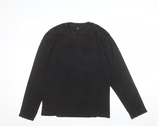 Gap Women Black Long Sleeve Fitted Cotton Crew Neck Top Size L