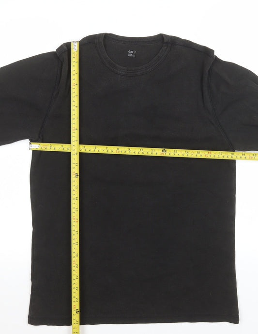 Gap Women Black Long Sleeve Fitted Cotton Crew Neck Top Size L