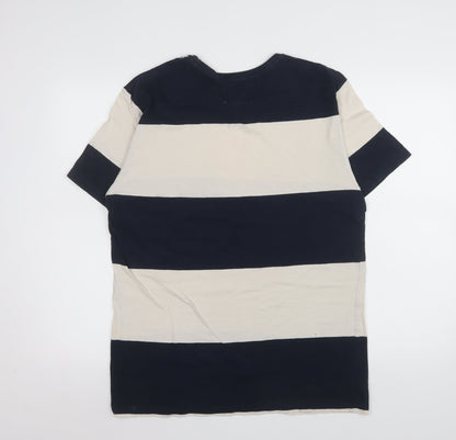 Trait Supply Co Men's Blue Beige Striped Cotton T-Shirt Medium