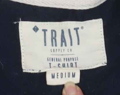 Trait Supply Co Men's Blue Beige Striped Cotton T-Shirt Medium