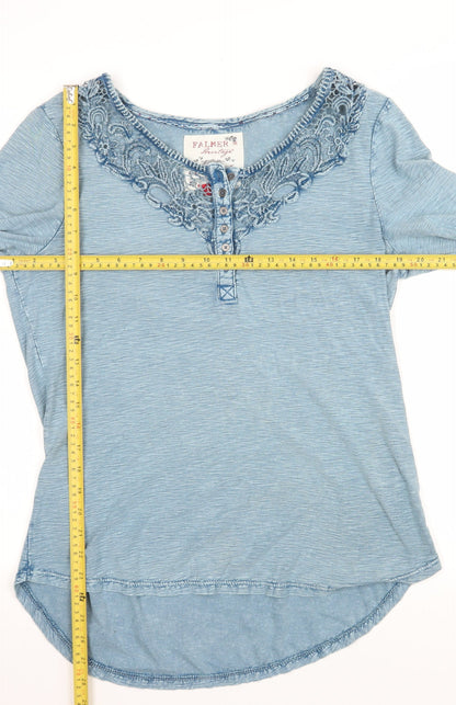 Falmer Heritage Women’s Blue Embroidered Cotton Long Sleeve Blouse Size 12