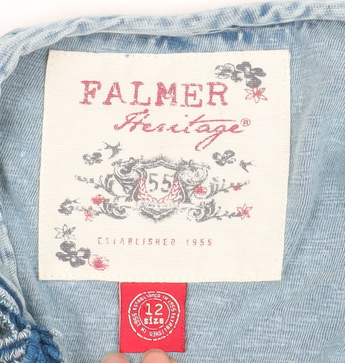 Falmer Heritage Women’s Blue Embroidered Cotton Long Sleeve Blouse Size 12