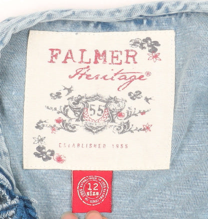 Falmer Heritage Women’s Blue Embroidered Cotton Long Sleeve Blouse Size 12