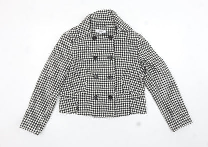 NEXT Women’s Black Houndstooth Double-Breasted Wool Blend Jacket Size 12