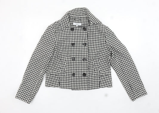 NEXT Women’s Black Houndstooth Double-Breasted Wool Blend Jacket Size 12