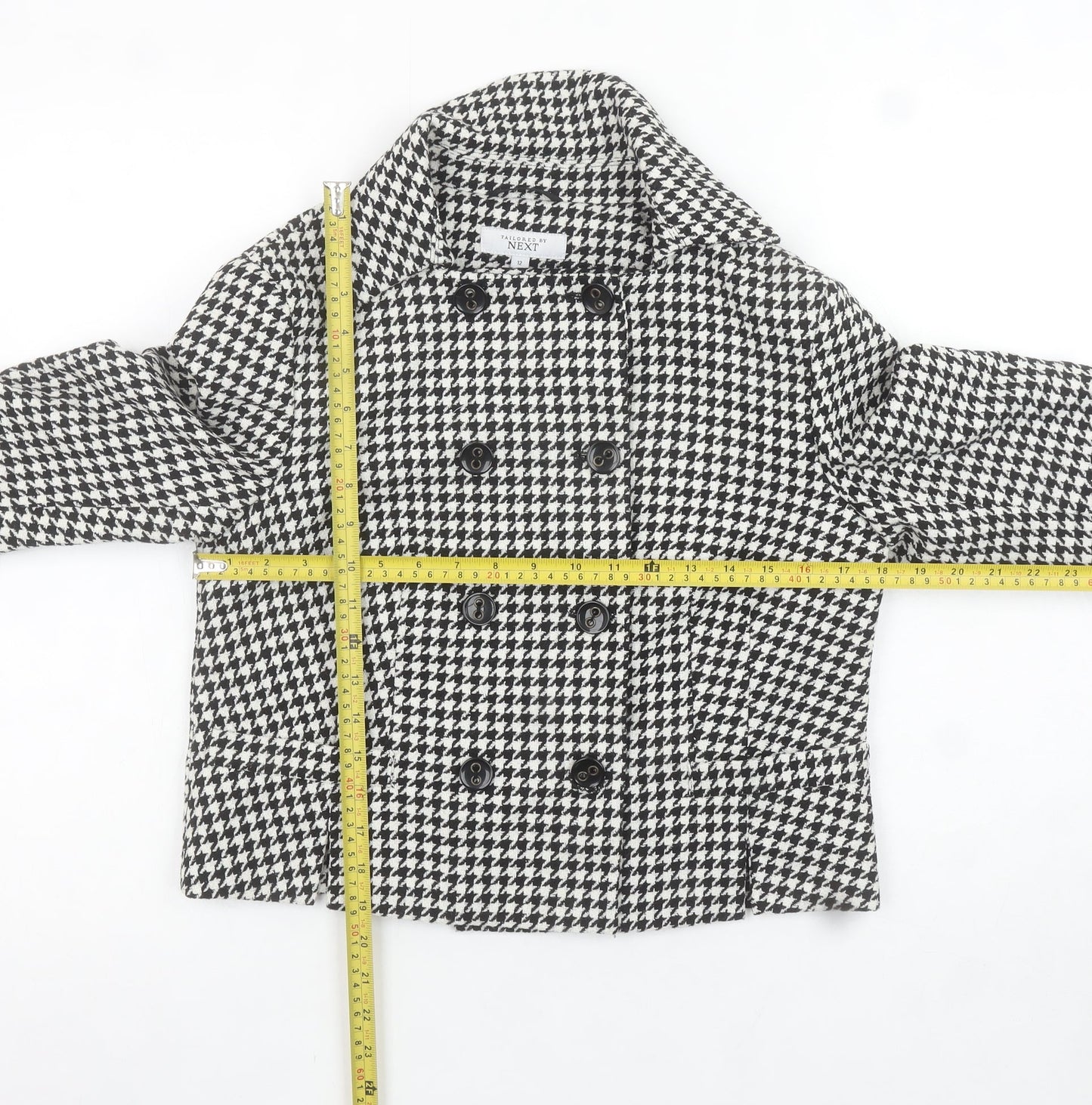 NEXT Women’s Black Houndstooth Double-Breasted Wool Blend Jacket Size 12