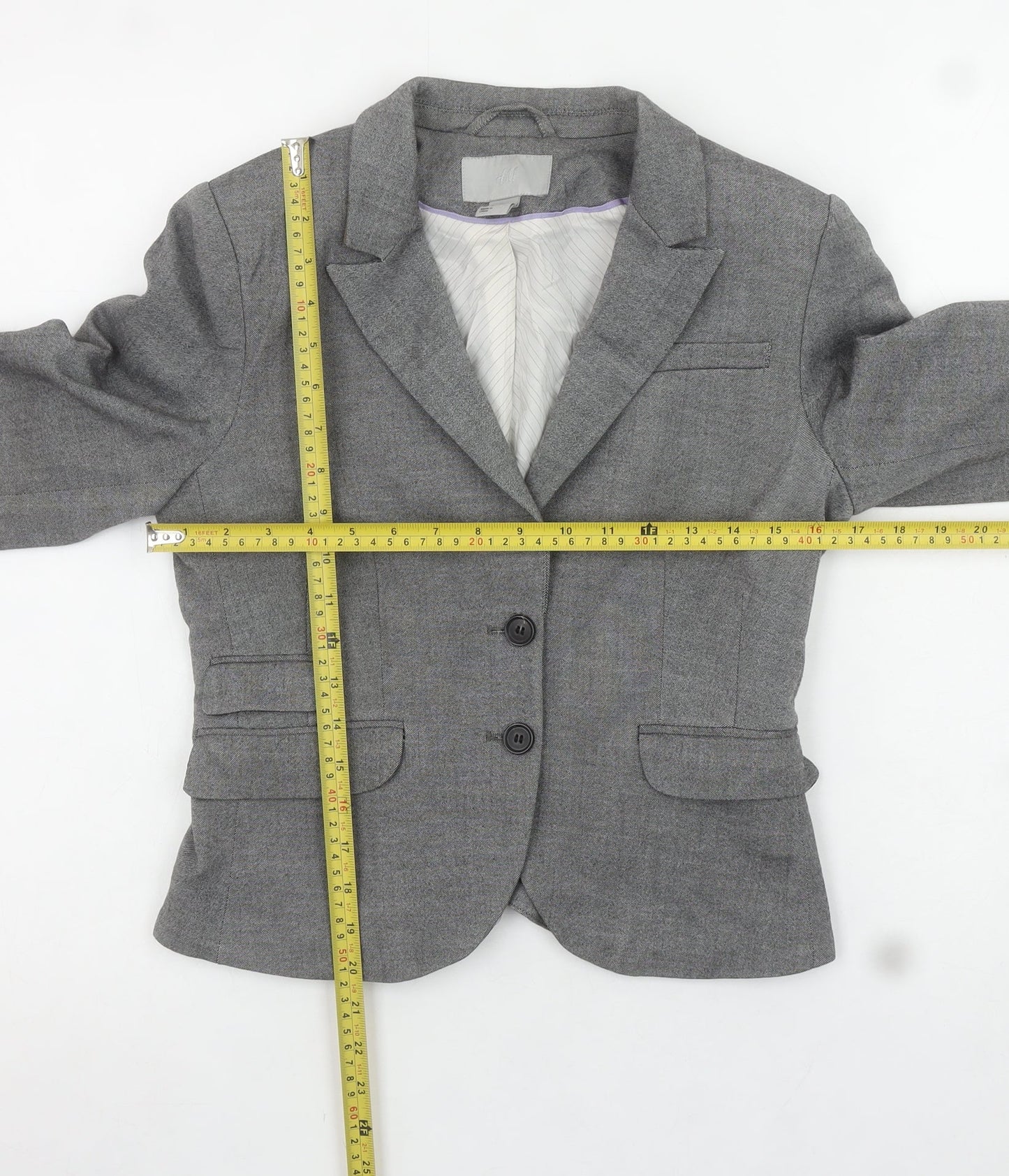 H&M Women's Grey Slim Fit Single-Breasted Blazer Size 8