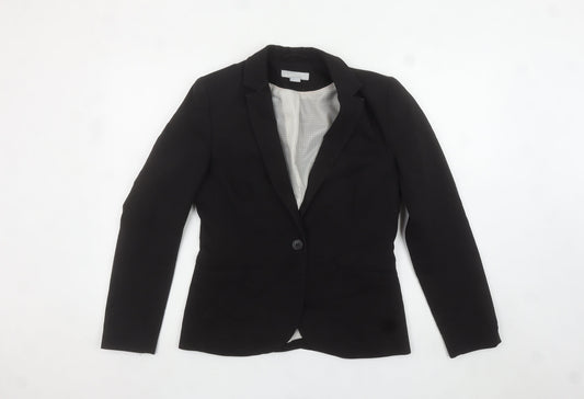 H&M Women Black Cotton Blend One-Button Blazer UK 10