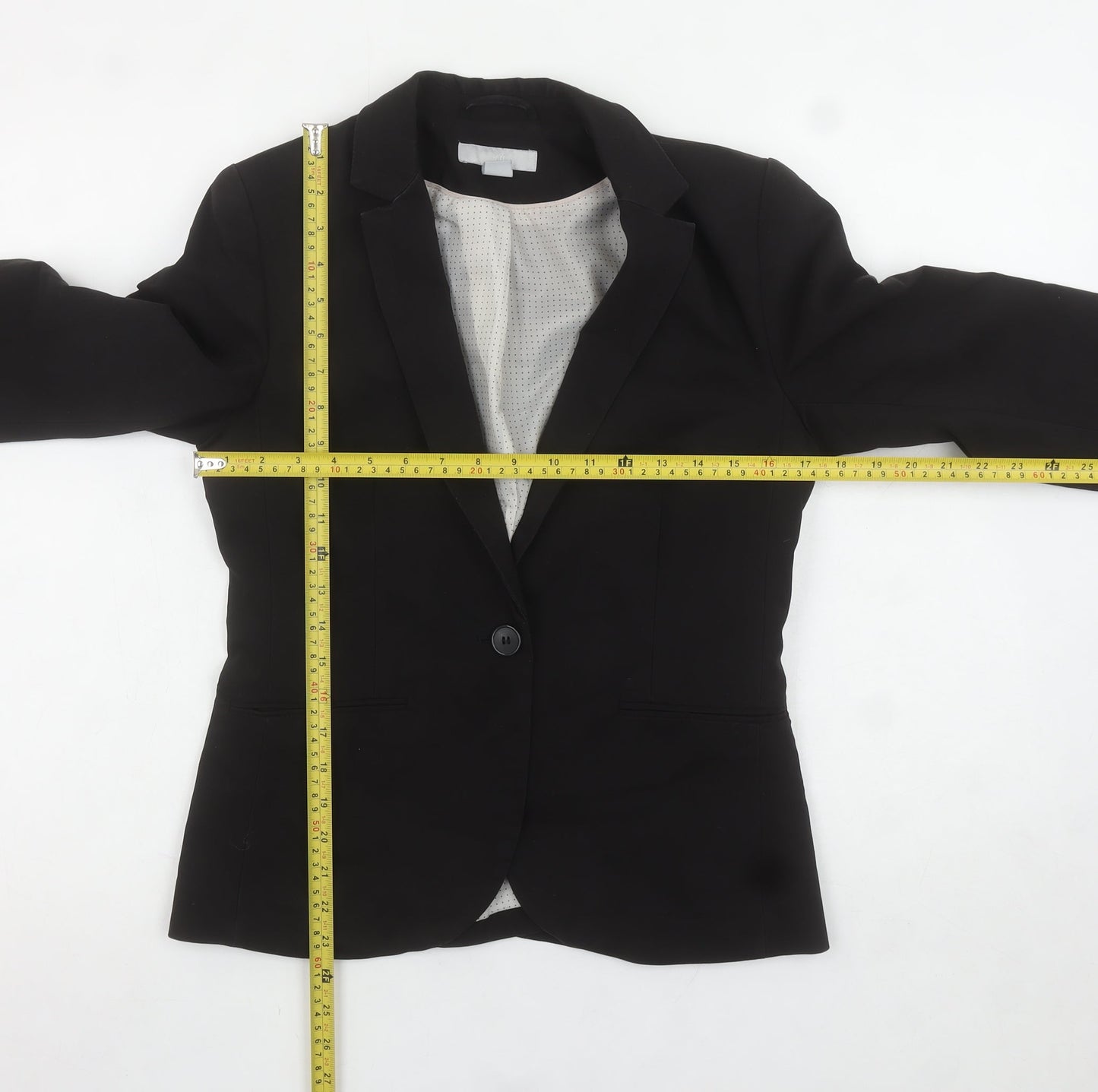 H&M Women Black Cotton Blend One-Button Blazer UK 10