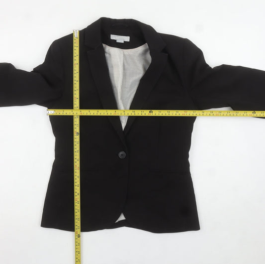 H&M Women Black Cotton Blend One-Button Blazer UK 10