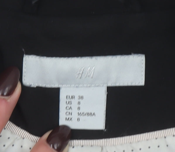 H&M Women Black Cotton Blend One-Button Blazer UK 10