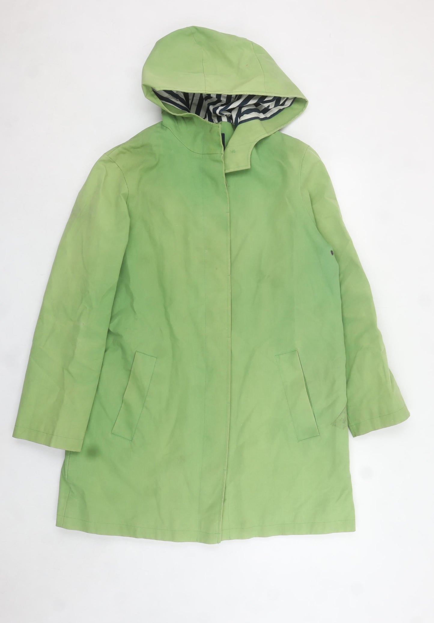 Boden Women Green Hooded Rain Coat Size 12 Cotton Mid-Length