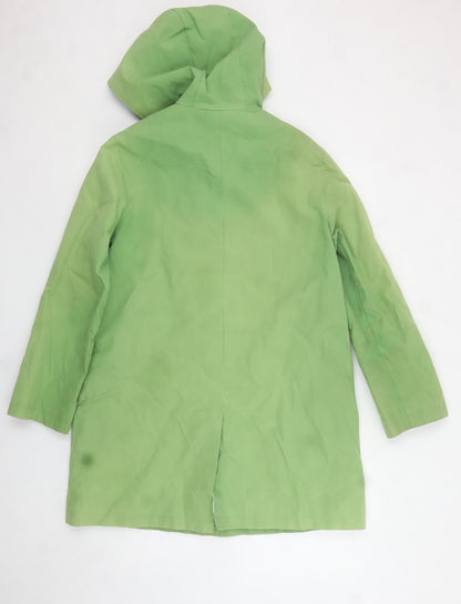 Boden Women Green Hooded Rain Coat Size 12 Cotton Mid-Length