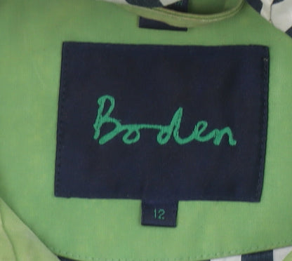 Boden Women Green Hooded Rain Coat Size 12 Cotton Mid-Length