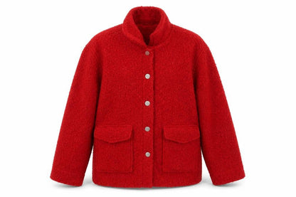 Front view of Papaya Women Red, size 12, Basic Mid-Length Fleece Jacket
