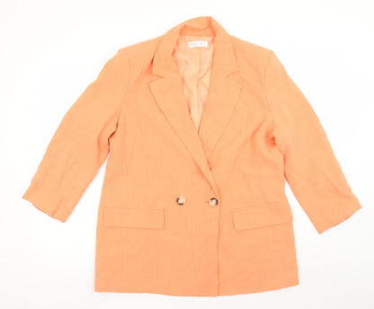 Primark Cares Women's Orange Double-Breasted Blazer UK 14 Linen Blend