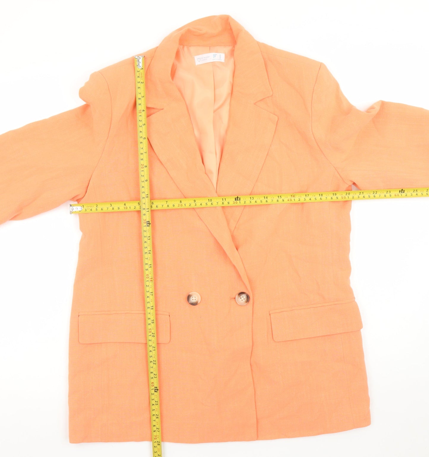 Primark Cares Women's Orange Double-Breasted Blazer UK 14 Linen Blend