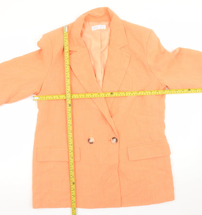 Primark Cares Women's Orange Double-Breasted Blazer UK 14 Linen Blend