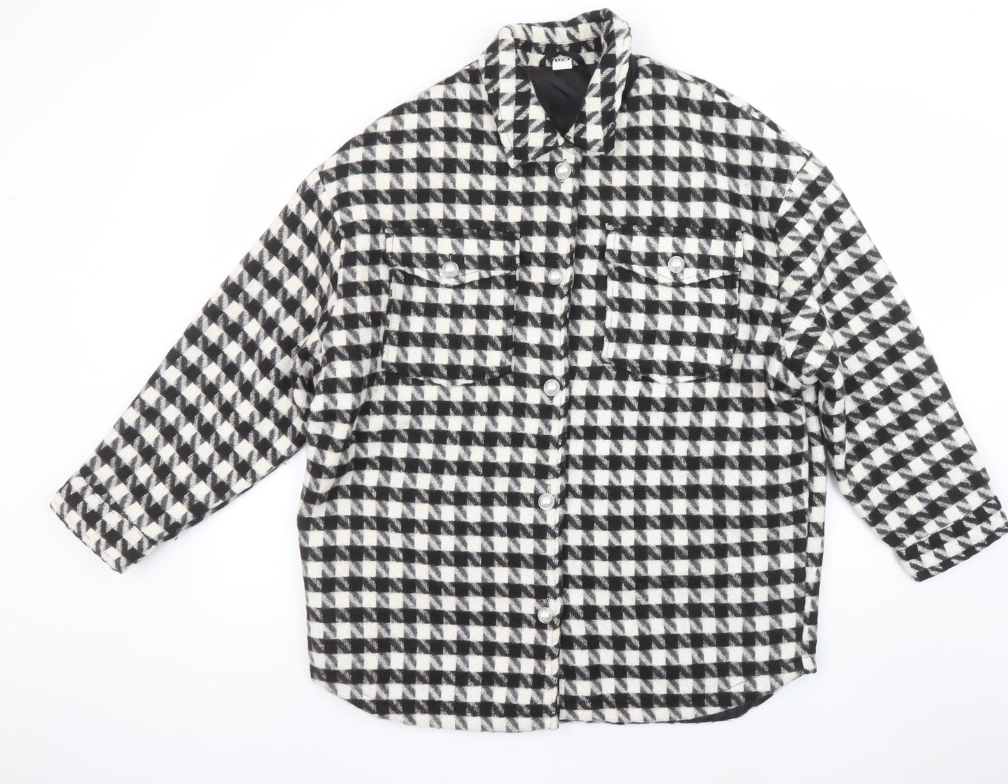 George Women Black & White Check Mid-Length Button Jacket Size M 12-14