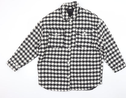 George Women Black & White Check Mid-Length Button Jacket Size M 12-14