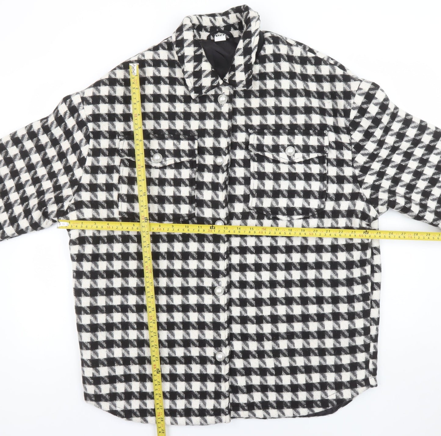 George Women Black & White Check Mid-Length Button Jacket Size M 12-14