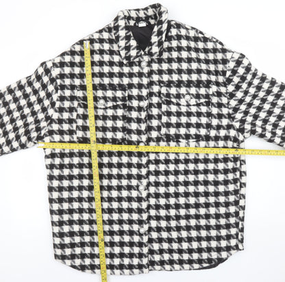 George Women Black & White Check Mid-Length Button Jacket Size M 12-14