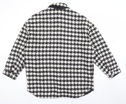 George Women Black & White Check Mid-Length Button Jacket Size M 12-14