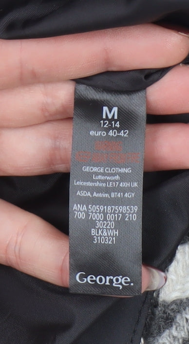 George Women Black & White Check Mid-Length Button Jacket Size M 12-14