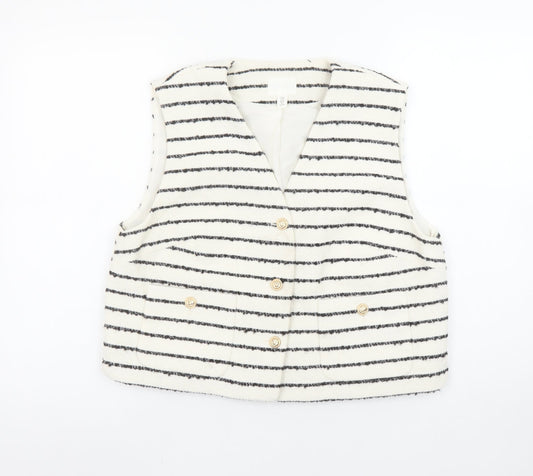 H&M Women Black Beige Striped Wool Blend Suit Waistcoat UK 12