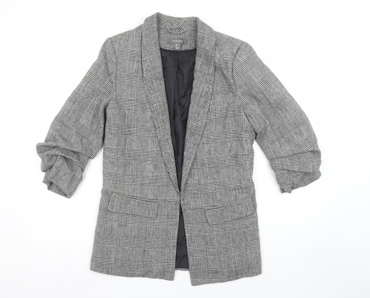 Primark Women Grey Check Blazer Jacket Size 8 Regular Fit