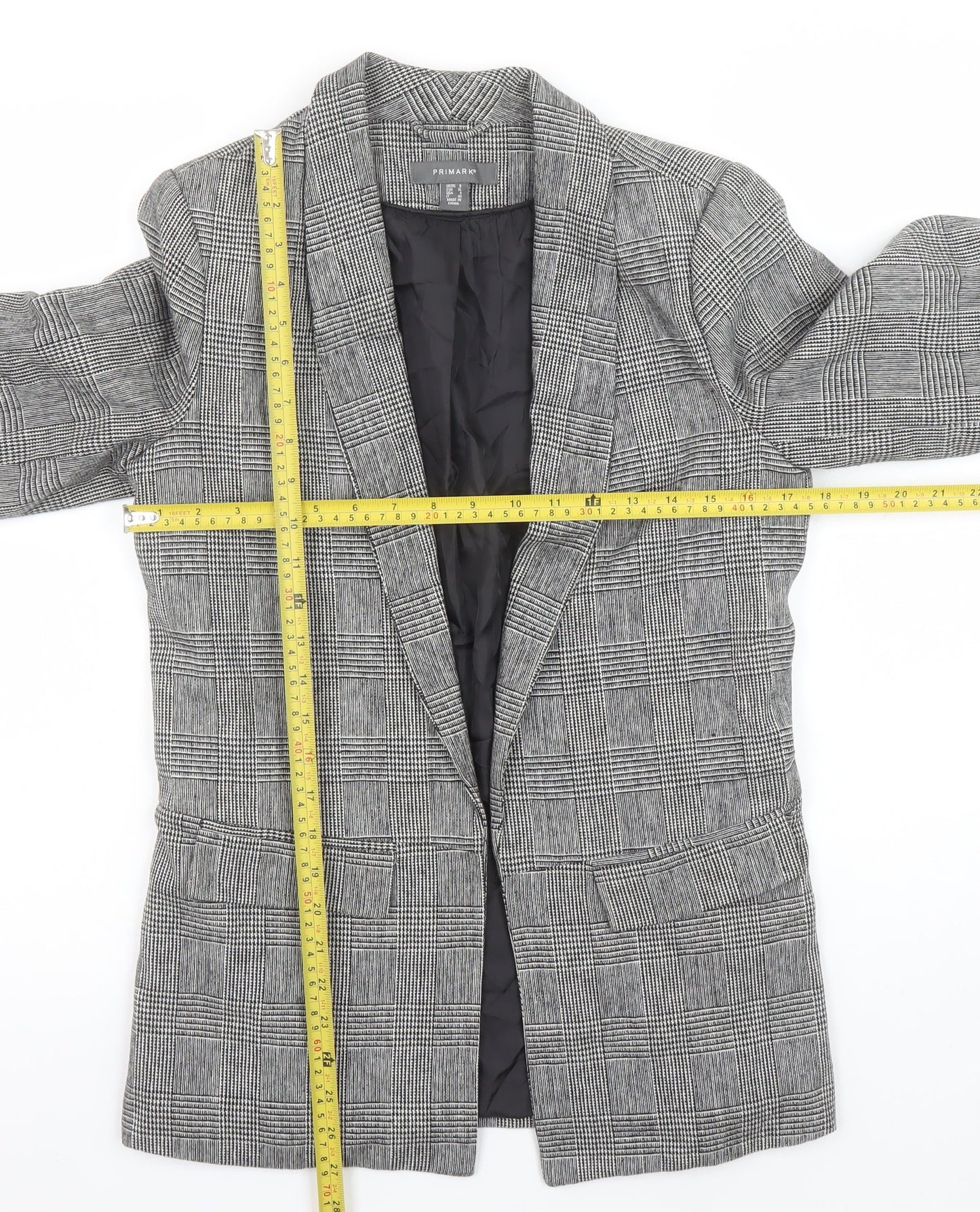 Primark Women Grey Check Blazer Jacket Size 8 Regular Fit