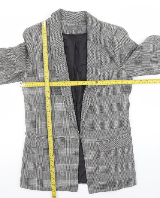 Primark Women Grey Check Blazer Jacket Size 8 Regular Fit