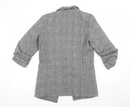 Primark Women Grey Check Blazer Jacket Size 8 Regular Fit