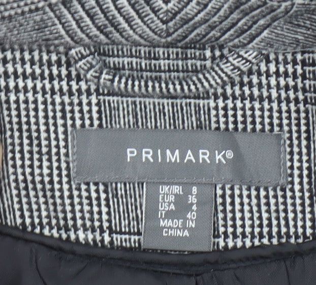 Primark Women Grey Check Blazer Jacket Size 8 Regular Fit