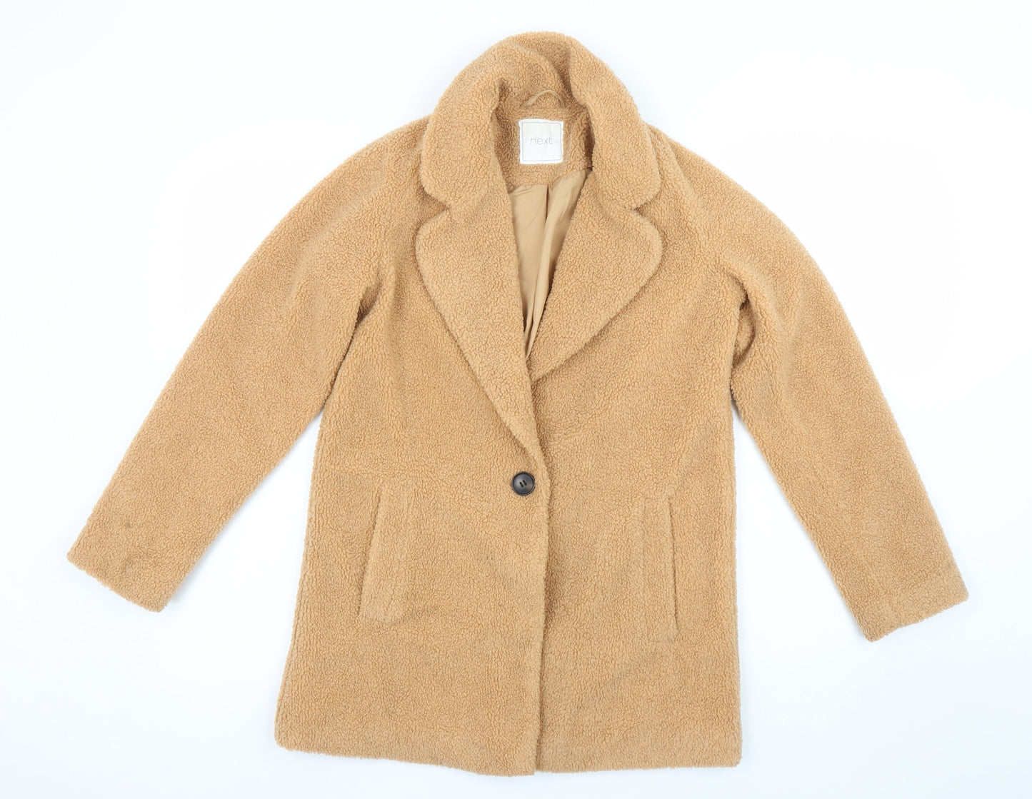 Next Girls Beige Teddy Fleece Single Breasted Coat 12 Years
