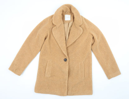 Next Girls Beige Teddy Fleece Single Breasted Coat 12 Years