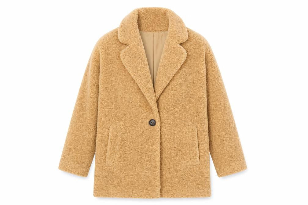 Next Girls Beige Teddy Fleece Single Breasted Coat 12 Years