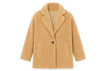 Next Girls Beige Teddy Fleece Single Breasted Coat 12 Years