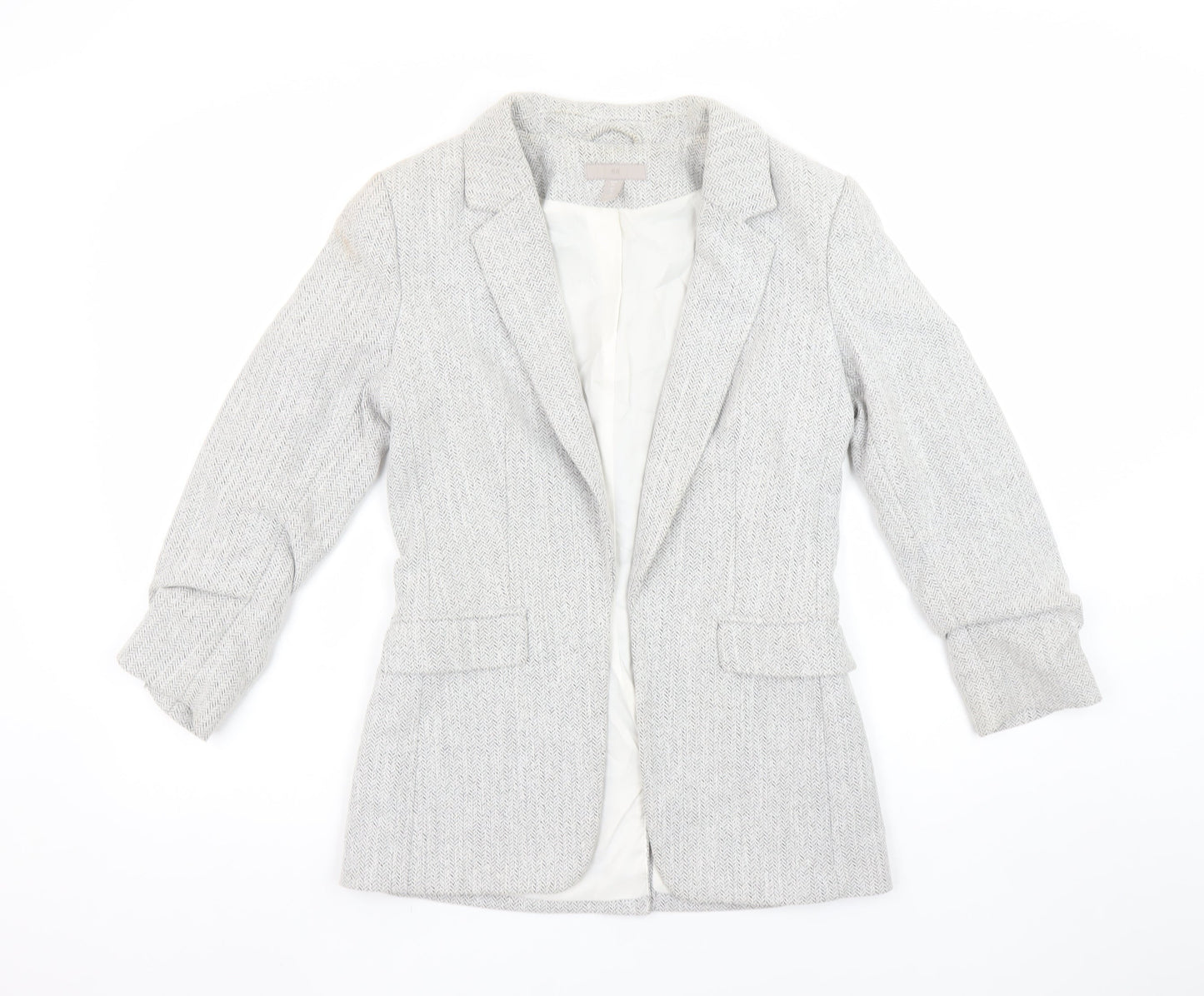 H&M Women's Grey Herringbone Blazer Size 8 Regular Fit Jacket