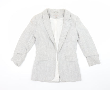 H&M Women's Grey Herringbone Blazer Size 8 Regular Fit Jacket