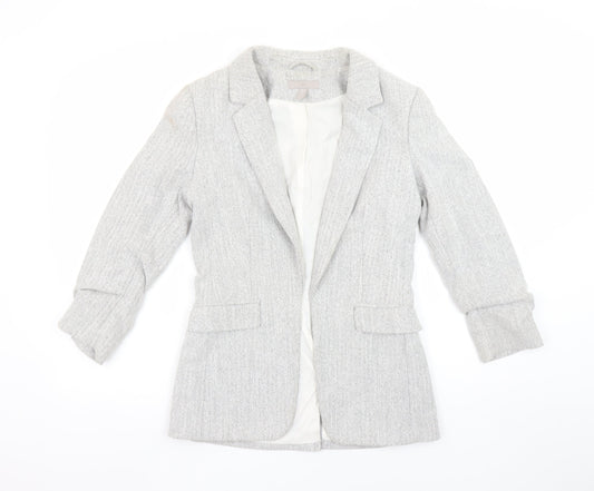 H&M Women's Grey Herringbone Blazer Size 8 Regular Fit Jacket