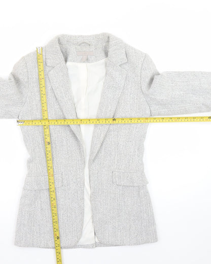 H&M Women's Grey Herringbone Blazer Size 8 Regular Fit Jacket