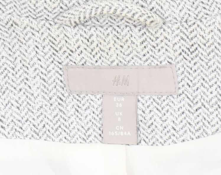 H&M Women's Grey Herringbone Blazer Size 8 Regular Fit Jacket